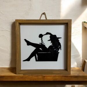 Bathing Cowgirl Silhouette Wall Art with Wooden Frame